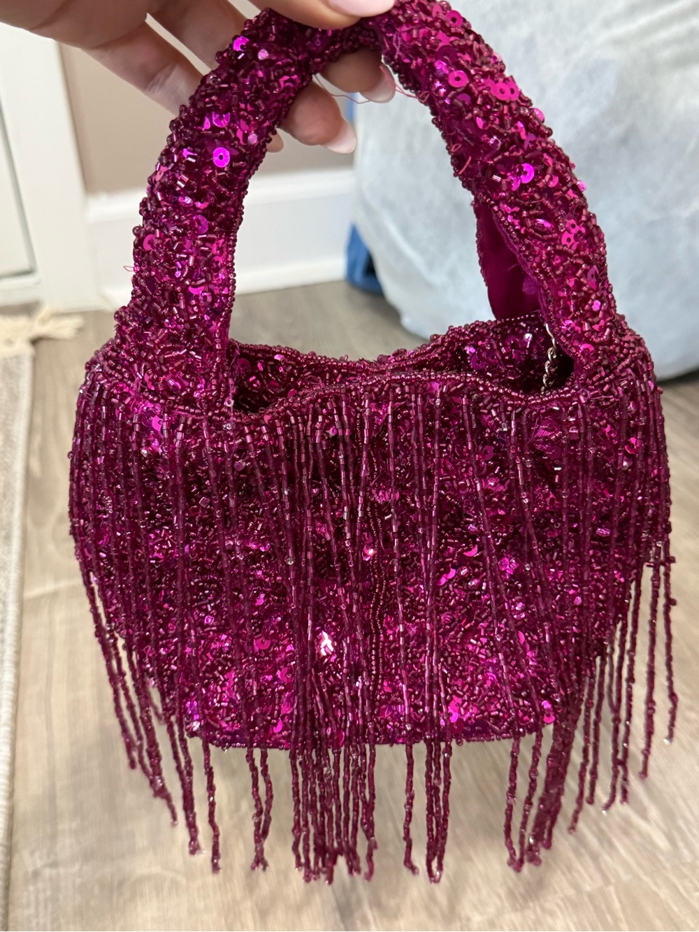 Zara Fuchsia Sequin Beaded Fringe Mini Bag